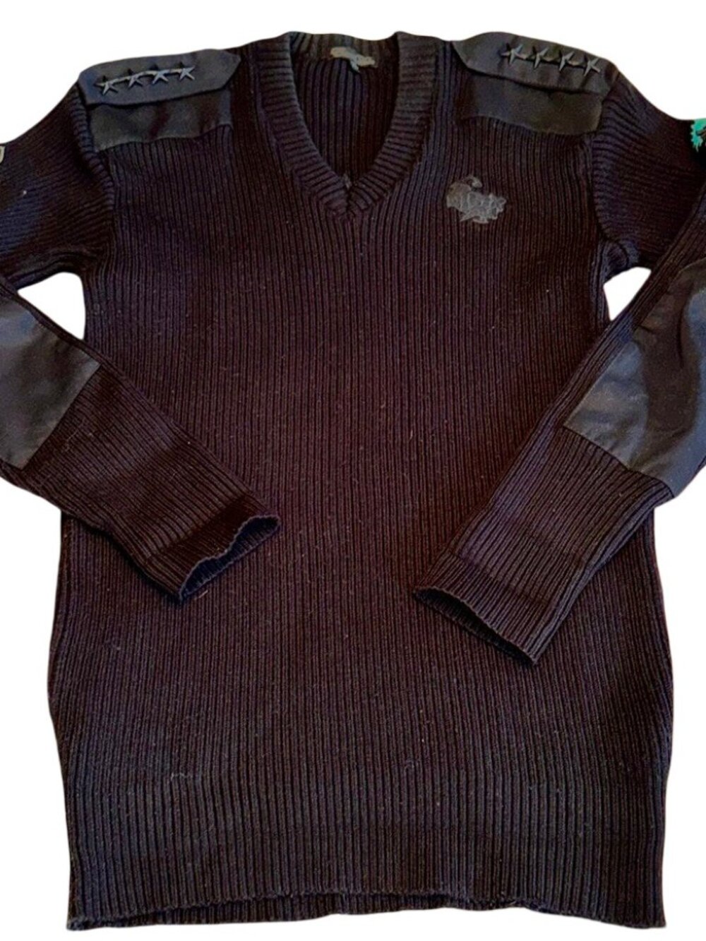 Edward Dada Military Black Wooly Pully V Neck Sweater XL